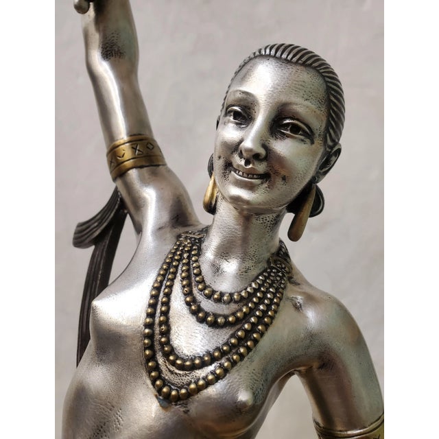 Early 20th Century Original French Art Deco Dancer by Joe Descomps in Patina, Silver and Gilt Bronze For Sale In New York - Image 6 of 13