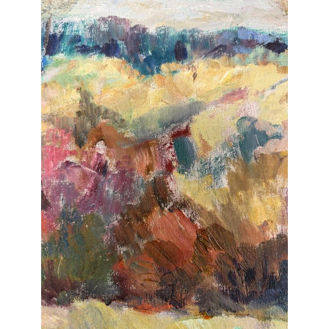 Vintage Impressionist Landscape Painting on Board With Trees, Framed, Mid-Century For Sale - Image 16 of 18