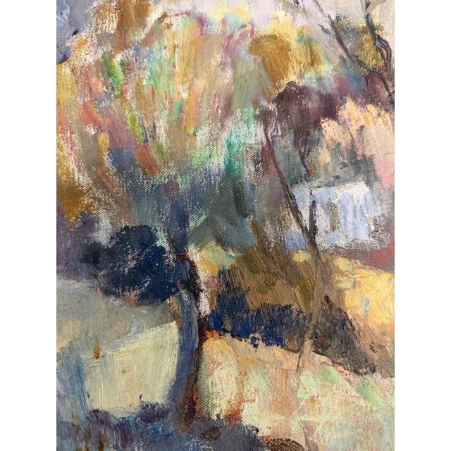 Vintage Impressionist Landscape Painting on Board With Trees, Framed, Mid-Century For Sale - Image 15 of 18