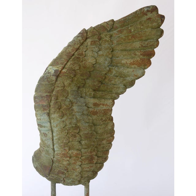 Metal Large Rustic Verdigris Wing Sculptures on Stands - A Pair For Sale - Image 7 of 18