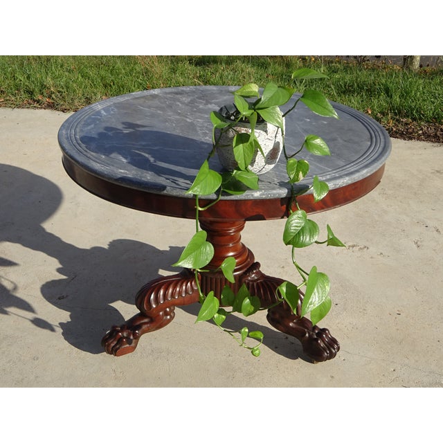 Wood Restoration Pedestal Table with Rotating Marble Top For Sale - Image 7 of 18