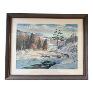Mid 20th Century Mid Century Modern Winter Scene Original Painting Signed Dori Thomson