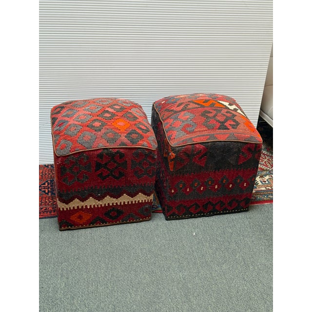 Kilim Hassock Foostools, Set of Two For Sale In San Francisco - Image 6 of 12