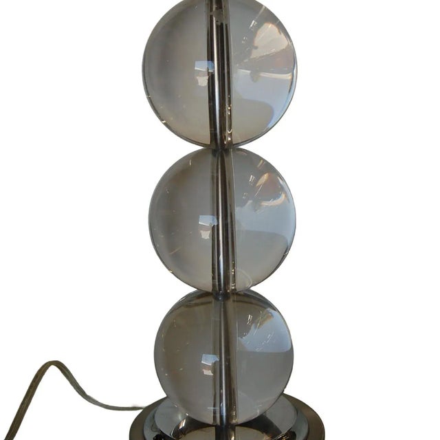 Large Stacked Three Large Crystal Ball Table Lamp For Sale - Image 4 of 6