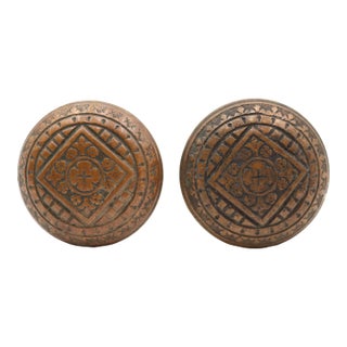 Pair of Antique Bronze Niles Chicago Passage Door Knobs For Sale