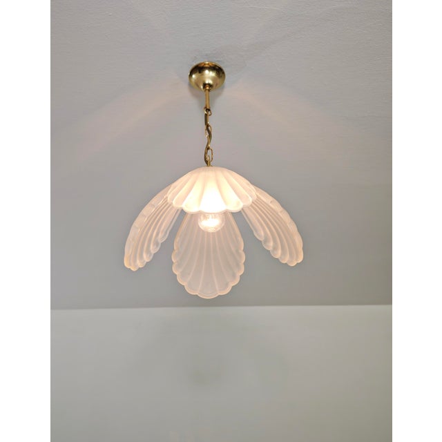 1970s Mid-Century Modern Pendant Lamp in Opaque Satin Glass and Gilt Metal, Italy, 1970s For Sale - Image 5 of 18
