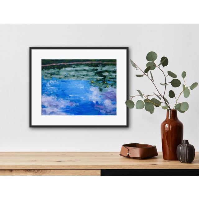 Lily Pond With Clouds, Contemporary Impressionist Oil Painting For Sale - Image 4 of 8