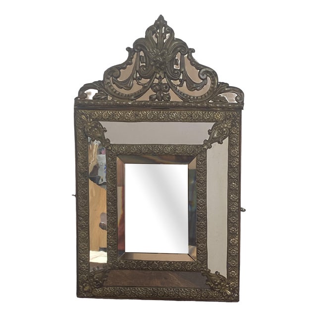 Mirror with Repoussé Brass Glazing Bars, 1890s For Sale