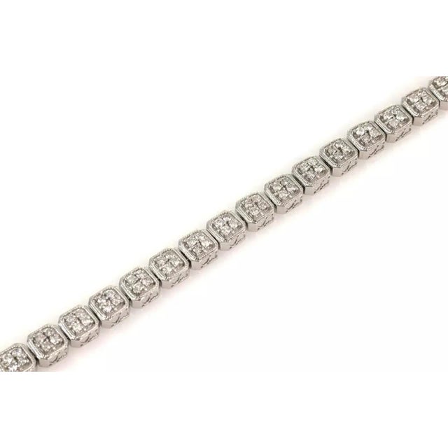 Diamond 14k White Gold Milgrain Cushion Link Bracelet For Sale In Miami - Image 6 of 7