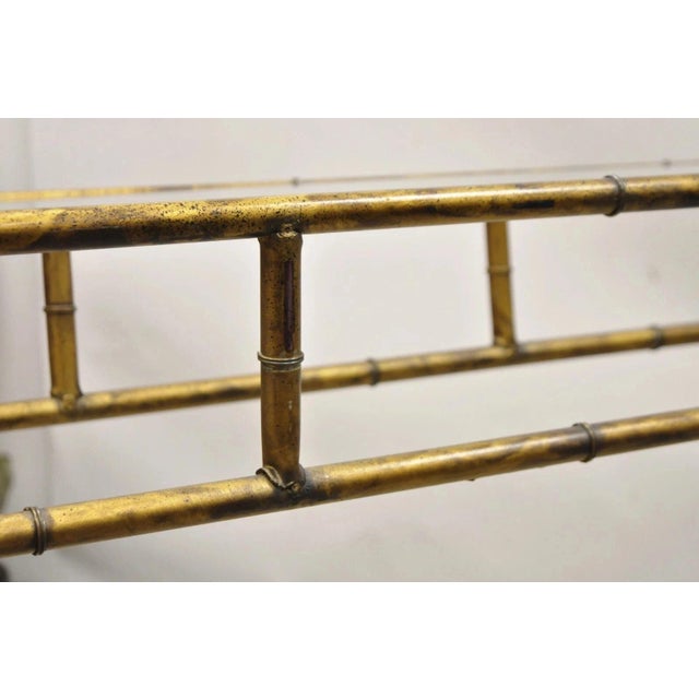 Metal Vintage Italian Hollywood Regency Faux Bamboo Gold Gilt 72" Console Hall Table For Sale - Image 7 of 11