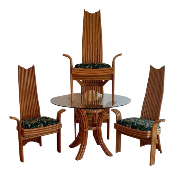 1970s Modern McGuire Bamboo Dining Table and Chairs Set Set of 5