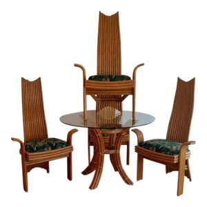 1970s Modern McGuire Bamboo Dining Table and Chairs Set - Set of 5