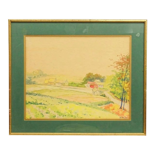 Late 20th Century Rural Landscape Watercolor Painting, Framed For Sale