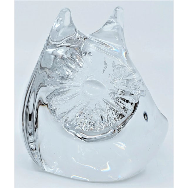 French Daum Clear Crystal Barnyard Owl Paperweight. Excellent condition. The Owl is etched on the back edge "Daum France".