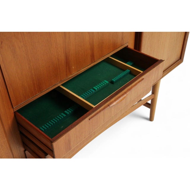 Mid 20th Century Danish Modern High Sideboard in Teak With Mirrored Dry Bar For Sale - Image 4 of 7