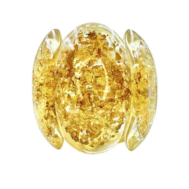 Metal Sobral Cuff Metalique Transparent Lucite 24k Gold Porcina Bracelet Stretch For Sale - Image 7 of 12