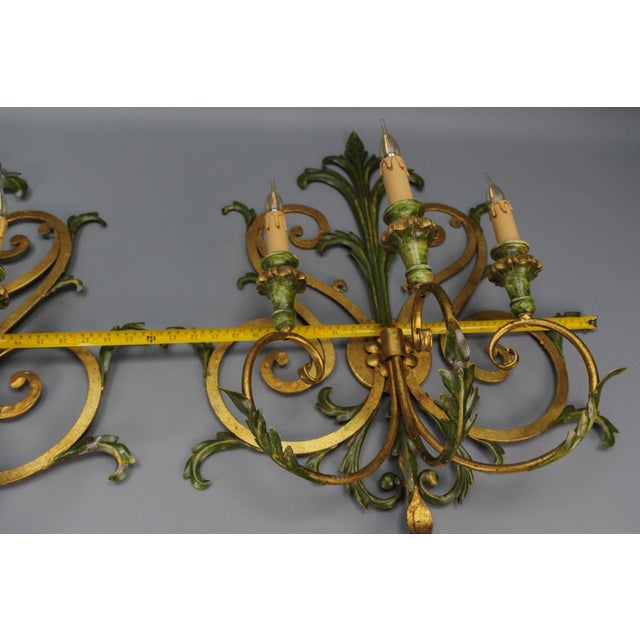 Large Gilt and Green Color Metal and Wood Sconces, 1960s, Set of 2 For Sale - Image 14 of 18