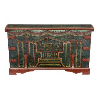 Swedish Hand-Painted Oak Coffer, 1852 For Sale