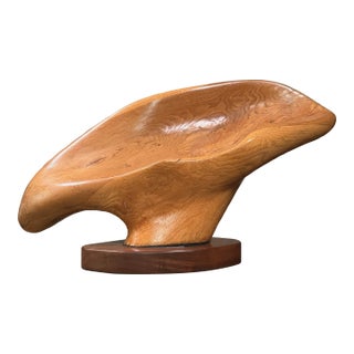 Vintage Monumental Abstract Biomorphic Modernist Wood Sculpture on Stand For Sale