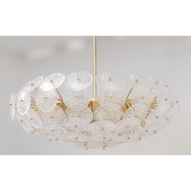 Metal 1970s Oversized Loto Murano Glass & Brass Chandeliers - Pair For Sale - Image 7 of 8