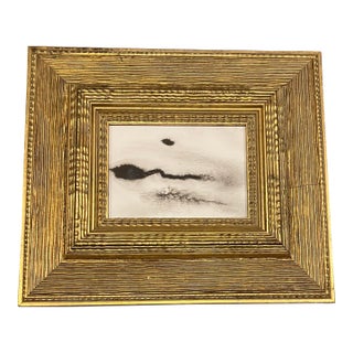 Contemporary Original Abstract Black Ink Painting Chunky Heavy Vintage Gold Frame For Sale