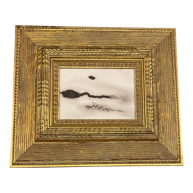 Contemporary Original Abstract Black Ink Painting Chunky Heavy Vintage Gold Frame For Sale