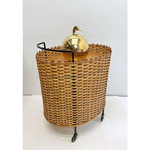 Vintage Wicker Rattan Bar Cart Serving Trolley, 1960s For Sale - Image 4 of 16