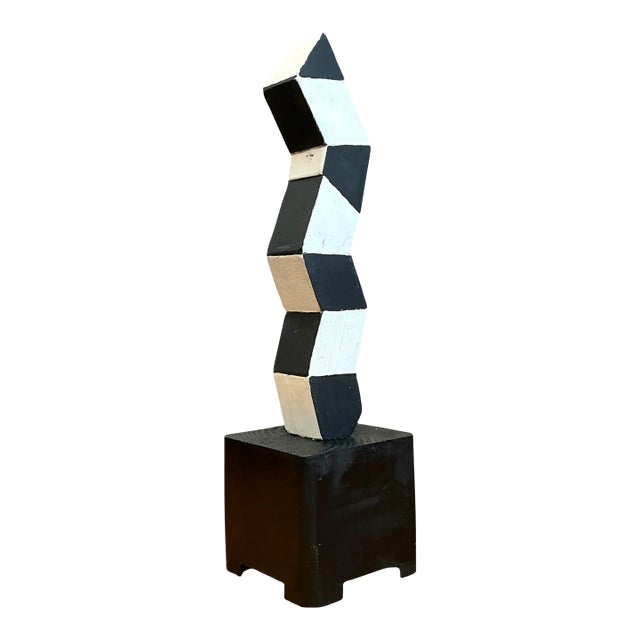 Vintage Geometric Wood Sculpture For Sale