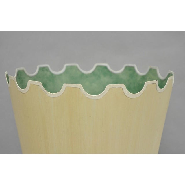 Hollywood Regency Vintage Italian Hollywood Regency Tole Metal Cream & Green Painted Wastebasket For Sale - Image 3 of 12