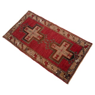 1960s Vintage Hand Made Turkish Rug Earthy Colors Accent Rug Doormat Entryt Decor For Sale