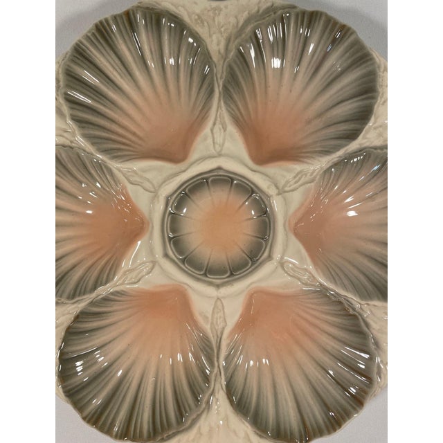 Antique French Majolica Sarreguemines Oyster Plate, Circa 1920s For Sale - Image 6 of 10