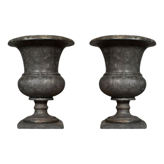 Large Antique Style Medici Vases in Grey Marble, 20th Century, Set of 2 For Sale