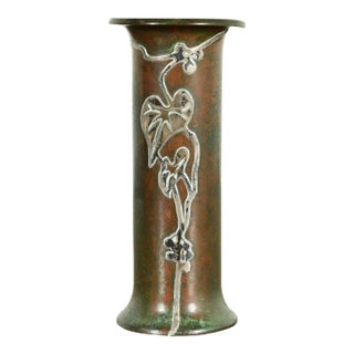 Heintz Style Arts & Crafts Sterling Silver on Bronze Vase For Sale