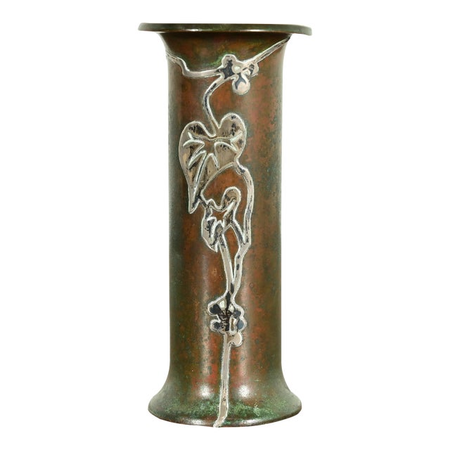 Heintz Style Arts & Crafts Sterling Silver on Bronze Vase For Sale