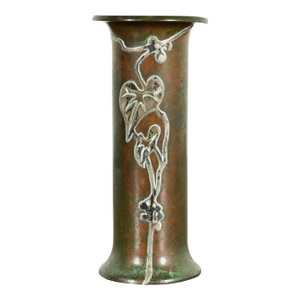 Heintz Style Arts & Crafts Sterling Silver on Bronze Vase