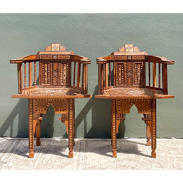 Traditional Vintage Syrian Inlaid Wood Chairs - A Pair For Sale - Image 3 of 18