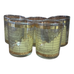 1950s Rare Cera Stock Market Lowball Glasses-Set of 5