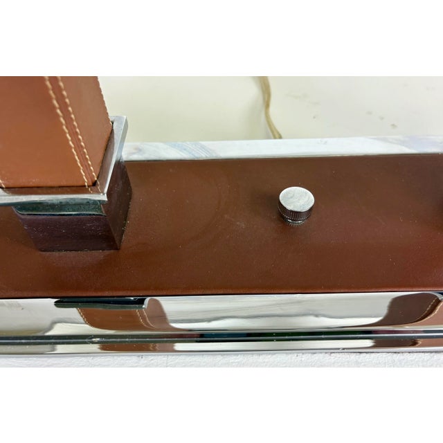 Traditional Vintage Ralph Lauren Leather and Nickel Bankers Style Desk Lamp For Sale - Image 3 of 12