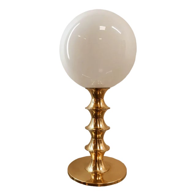 Brass Light with White Sphere For Sale