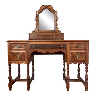 1920’s Antique Solid Wood Desk Vanity For Sale