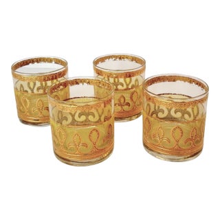1960s Mid-Century Modern Culver Fleur De Lis Lowball Glasses, Set of 4 For Sale