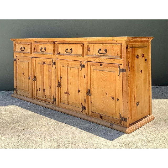 Vintage Knotty Pine Long Credenza For Sale - Image 9 of 12