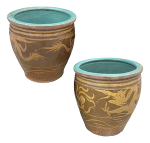 Antique Chinese 19th Century Egg Pot Art Pottery Jardinière Planter, Pair