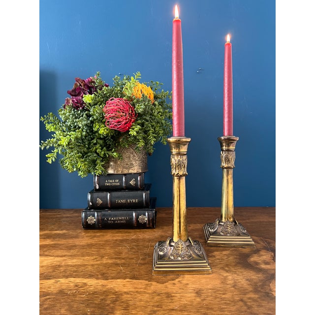 English English Antique Brass Candlesticks With Ivy Relief Bases, Circa 1900 For Sale - Image 3 of 17