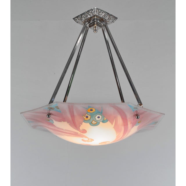 Rose French Art Deco Pendant Light by Loys Lucha 1930 France For Sale - Image 8 of 14