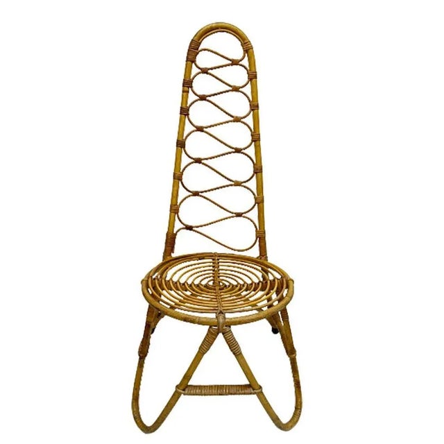 Set of Mid-20th Century Rattan and Bamboo Chair and Magazine Rack For Sale - Image 3 of 12