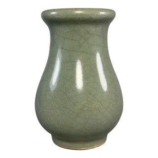 Antique Chinese Celadon Crackle‑Glaze Pear‑Form Vase, Collectible Antique For Sale