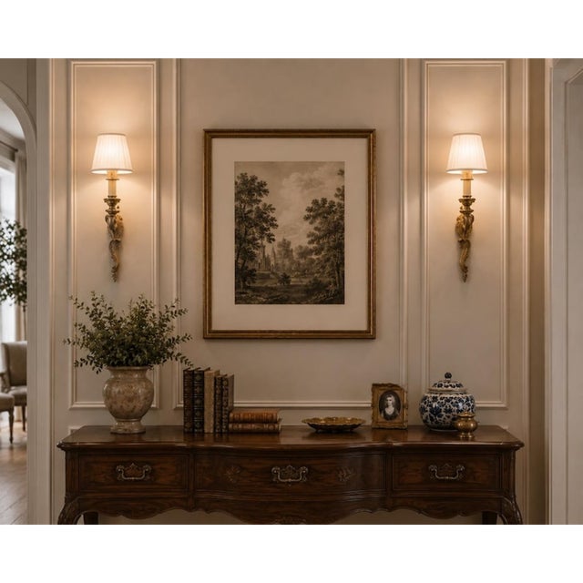 Pair of french louis xv style solid brass wall sconces elegant pair of french-inspired wall sconces crafted from solid...