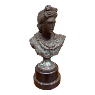 Classical Verdigris Brass Bust of Apollo Belvedere For Sale