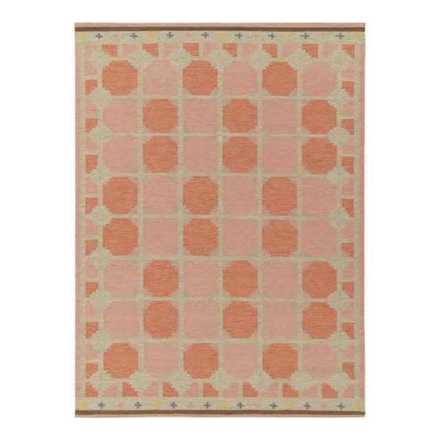 Scandinavian Style Kilim Rug in Pink, Greige Geometric Pattern by Rug & Kilim 14x20 For Sale